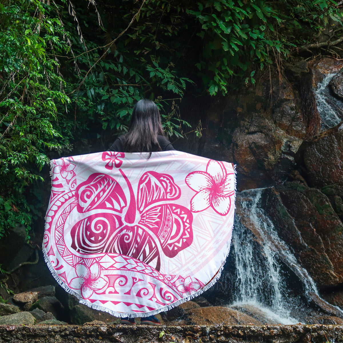 Hawaii Beach Blanket Pink Hibiscus And Plumeria Flowers Polynesian Decor