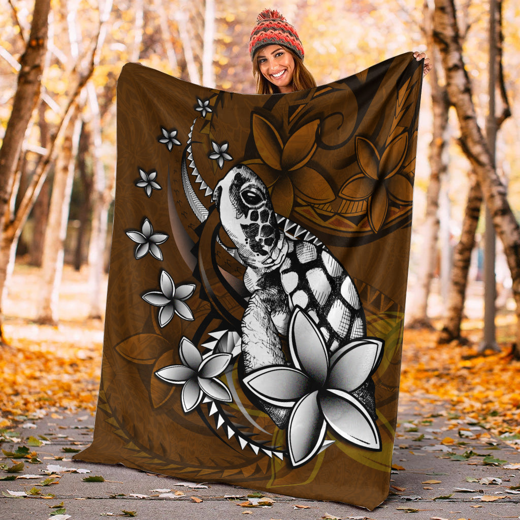 Hawaii Premium Blanket Sea Turtle With Plumeria Polynesian Patterns Retro Style