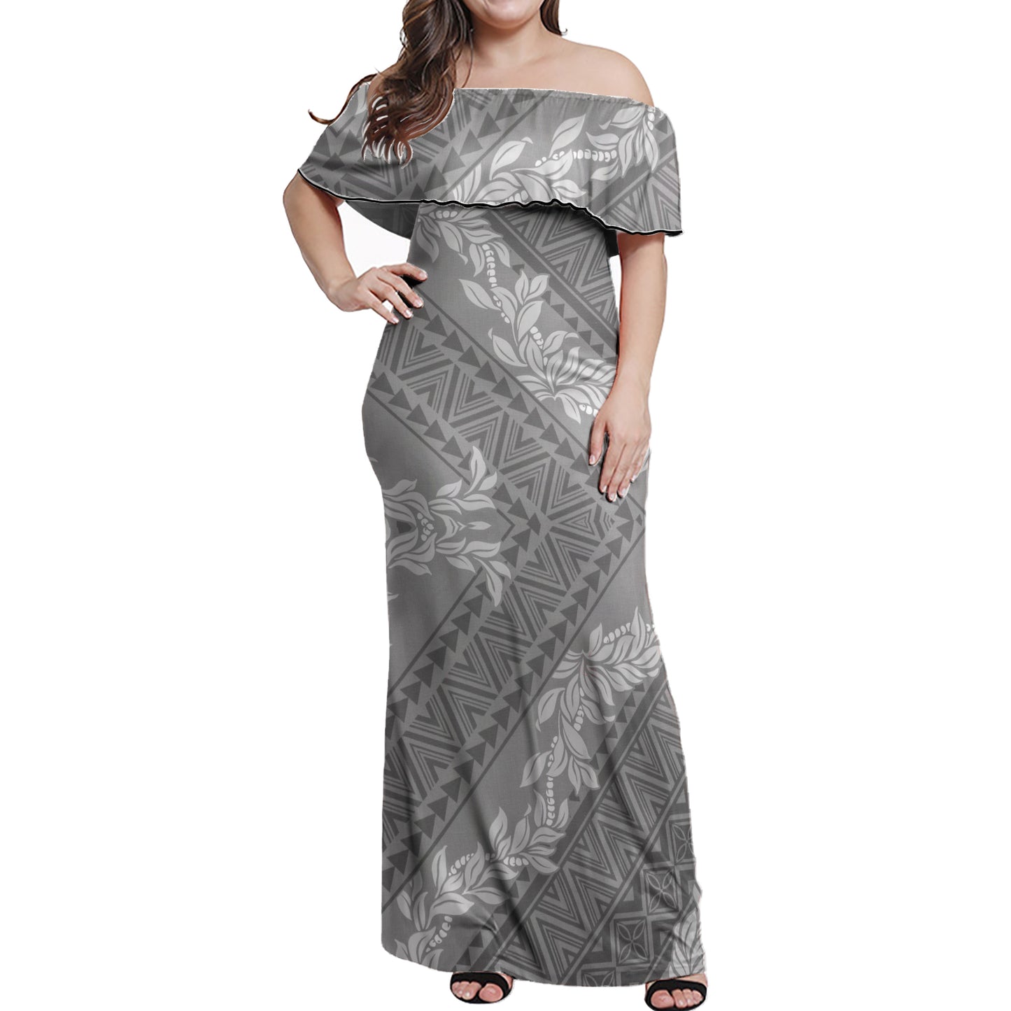 Polynesian Woman Off Shoulder Long Dress - Polynesian Pattern 04