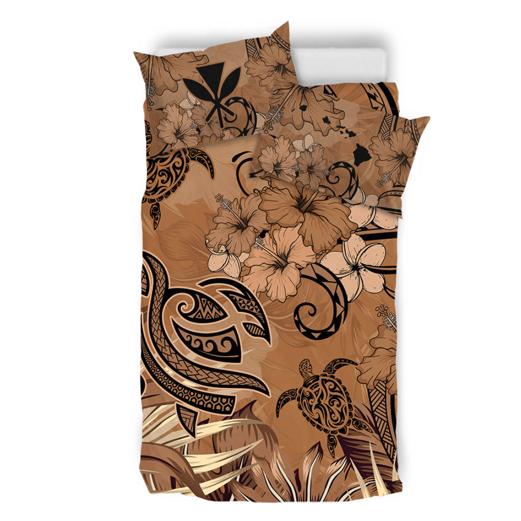Hawaii Bedding Set Polynesian Turtle Tattoo Tropical Elements