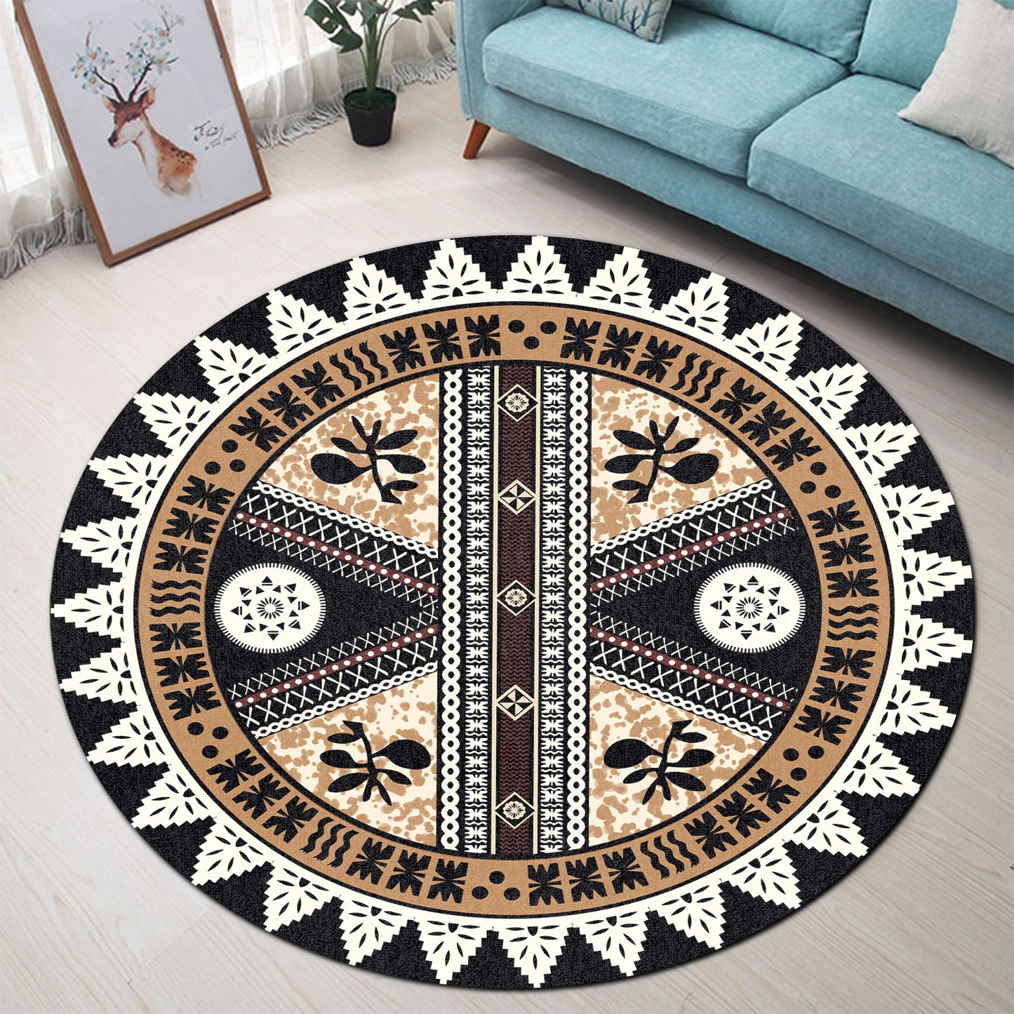 Fiji Round Rug - Fiji Pattern Masi Style Round Rugs