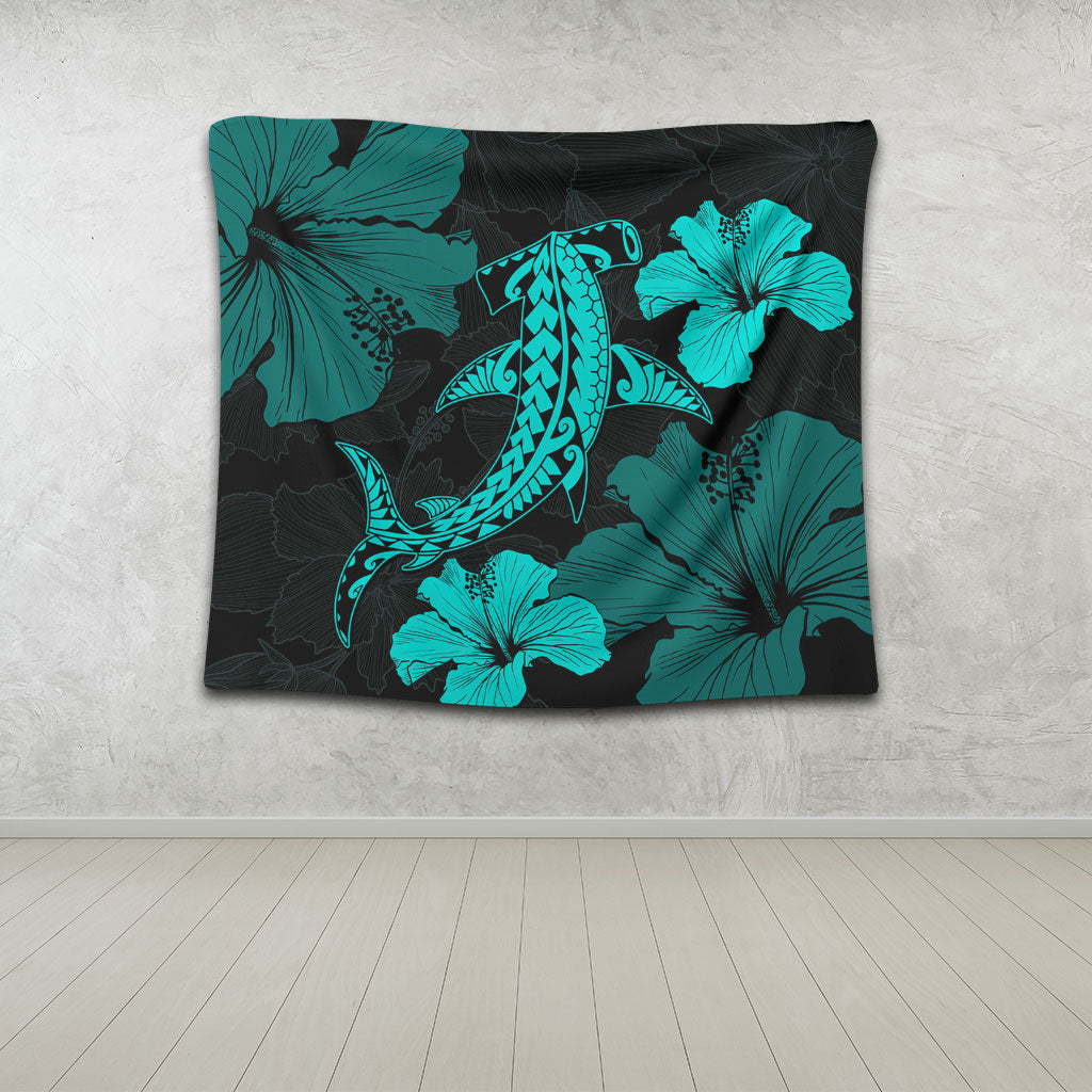 Hawaii Tapestry Hammerhead Shark Hibiscus Flower