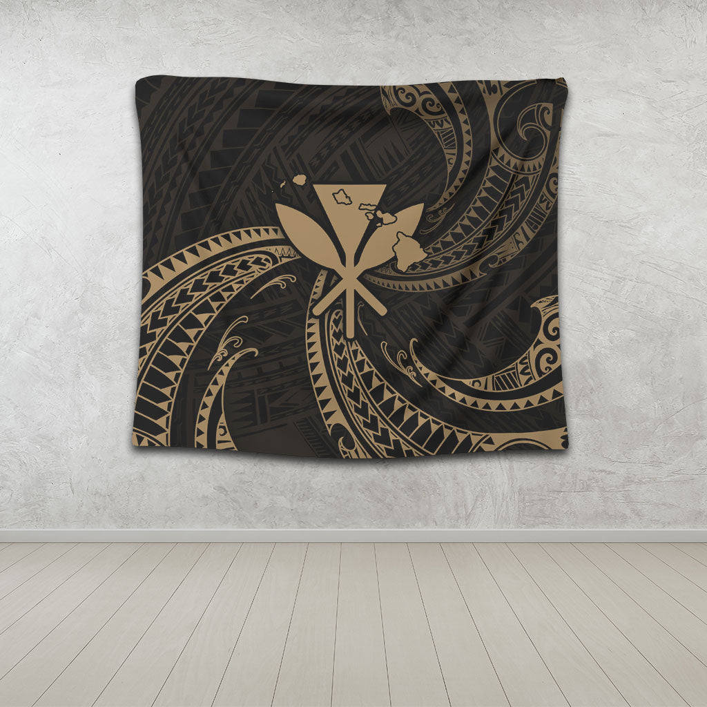 Hawaii Tapestry Kanaka Map Tribal Wave