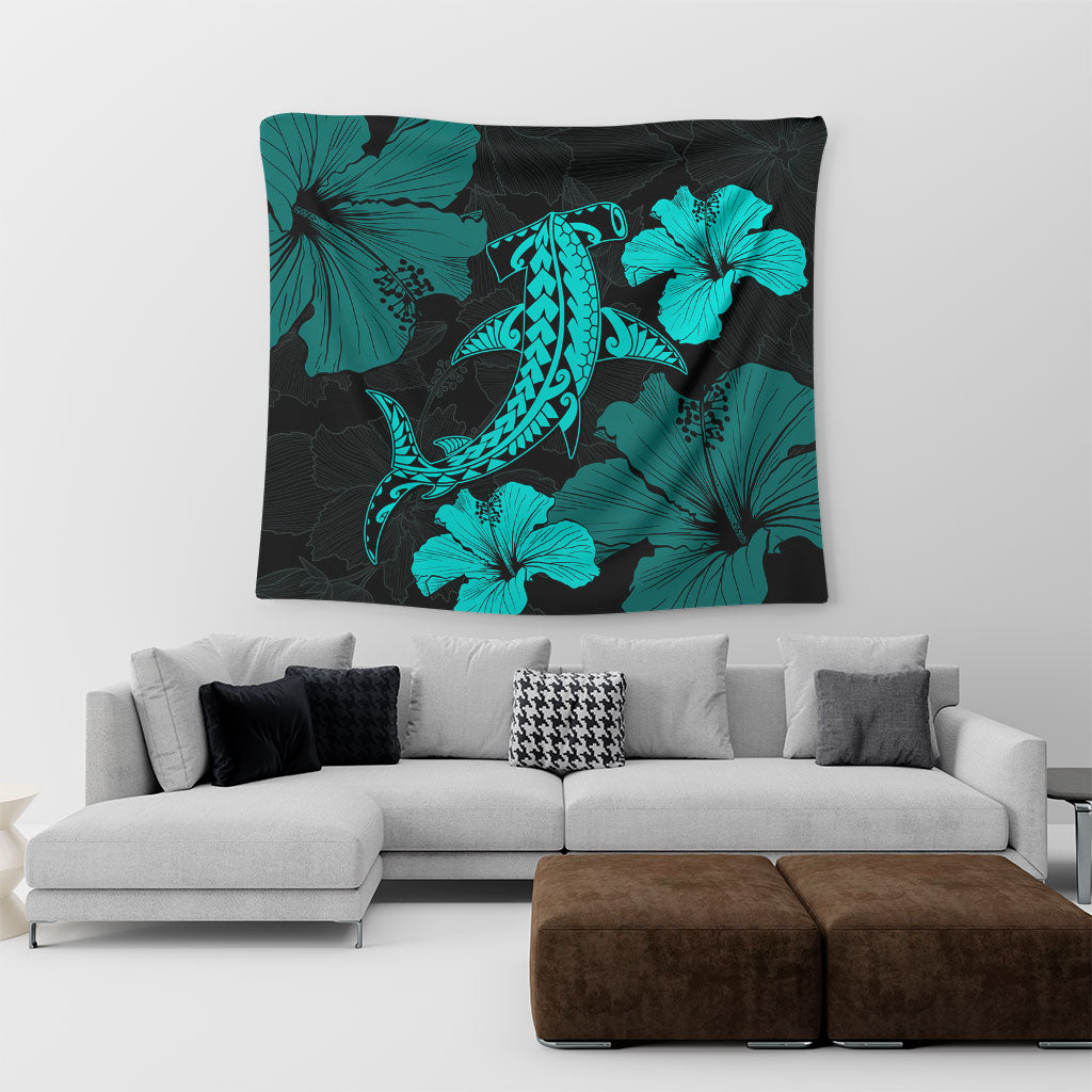 Hawaii Tapestry Hammerhead Shark Hibiscus Flower