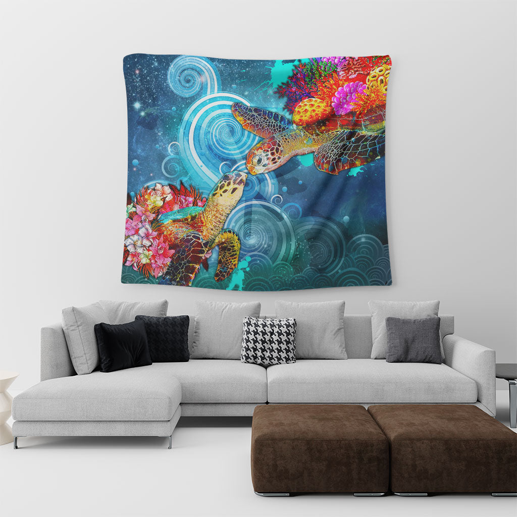 Hawaii Tapestry Turtle Kiss Ocean Galaxy