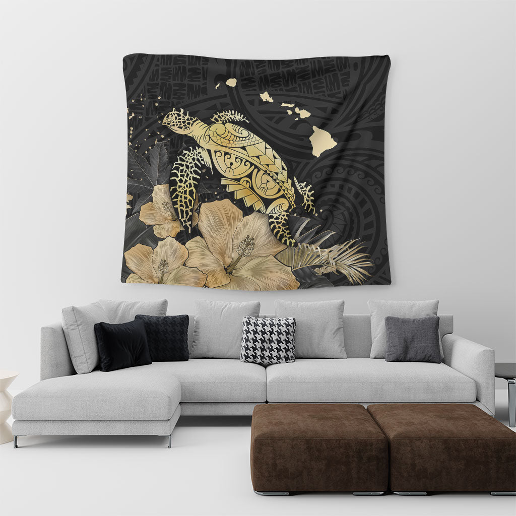 Hawaii Tapestry Turtle Hibiscus Gold