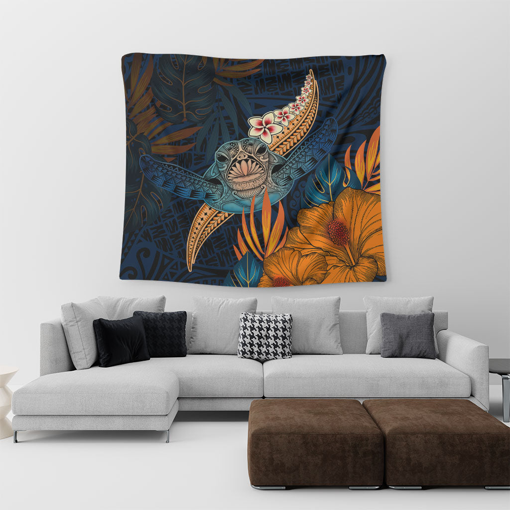 Hawaii Tapestry Turtle Design With Hibiscus Tropical Style