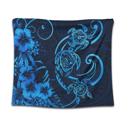 Hawaii Tapestry Hibiscus Flower And Map On The Back Turtle