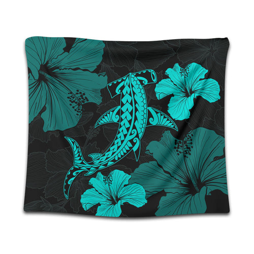Hawaii Tapestry Hammerhead Shark Hibiscus Flower