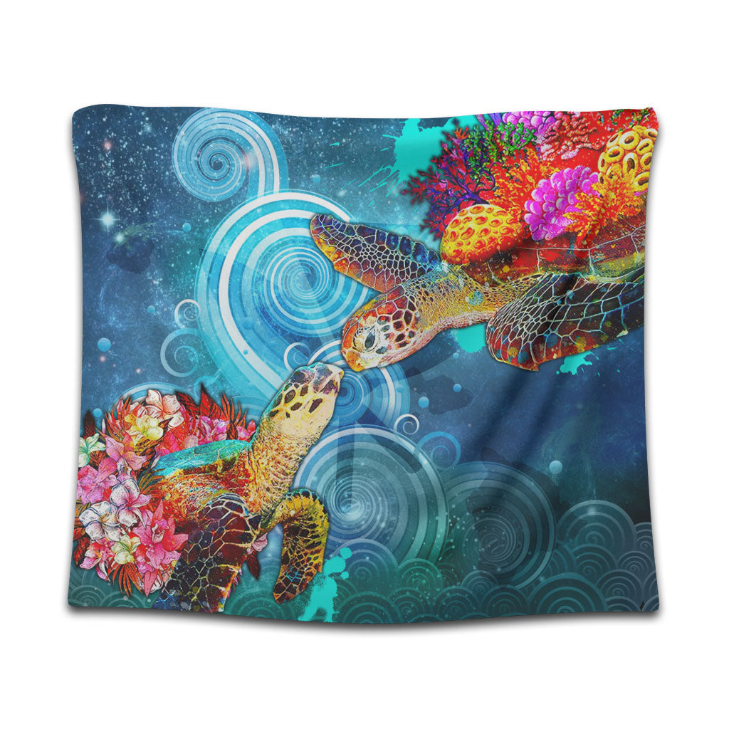 Hawaii Tapestry Turtle Kiss Ocean Galaxy