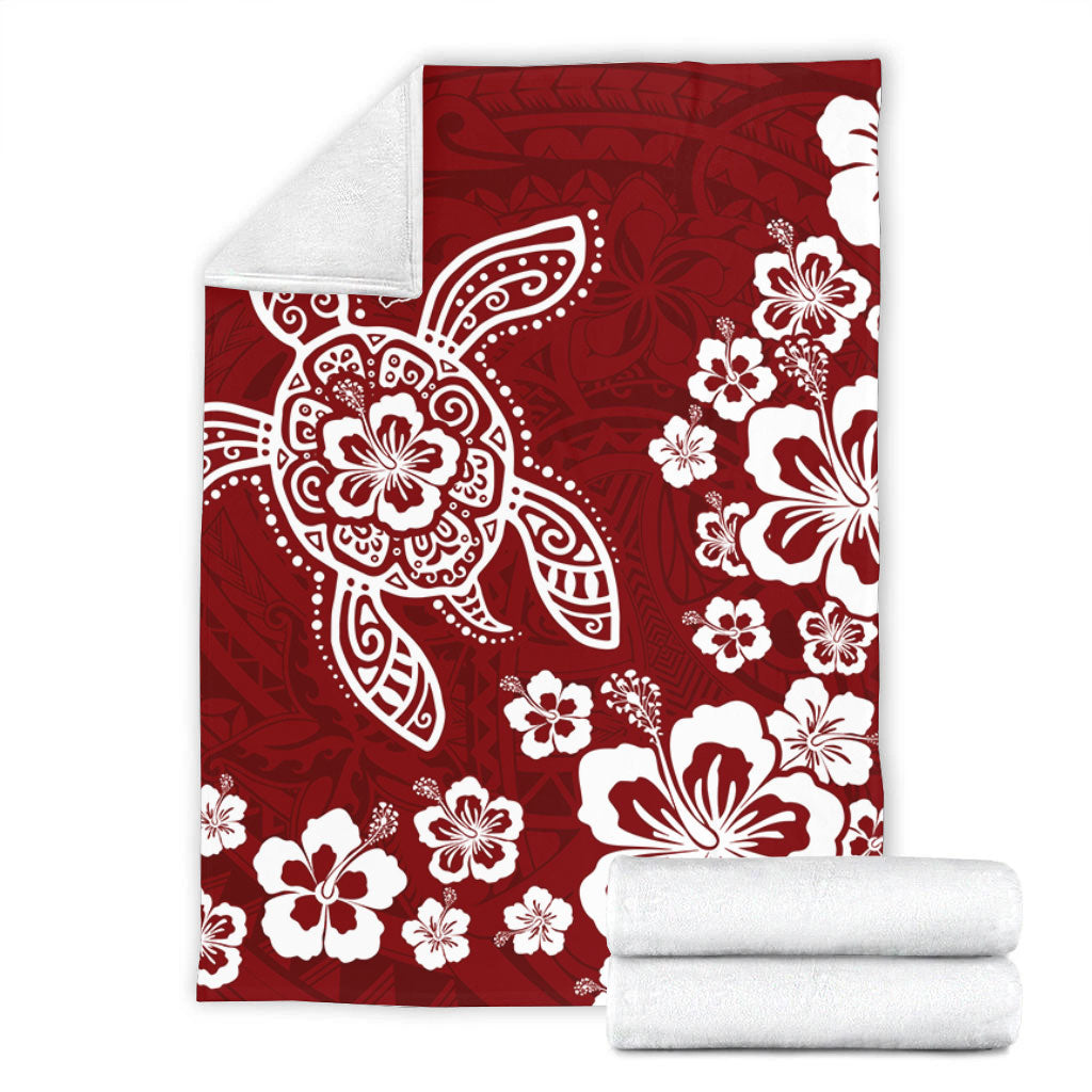 Hawaii Premium Blanket Tribal Hibiscus Flower Graphic Turtle Tatoo