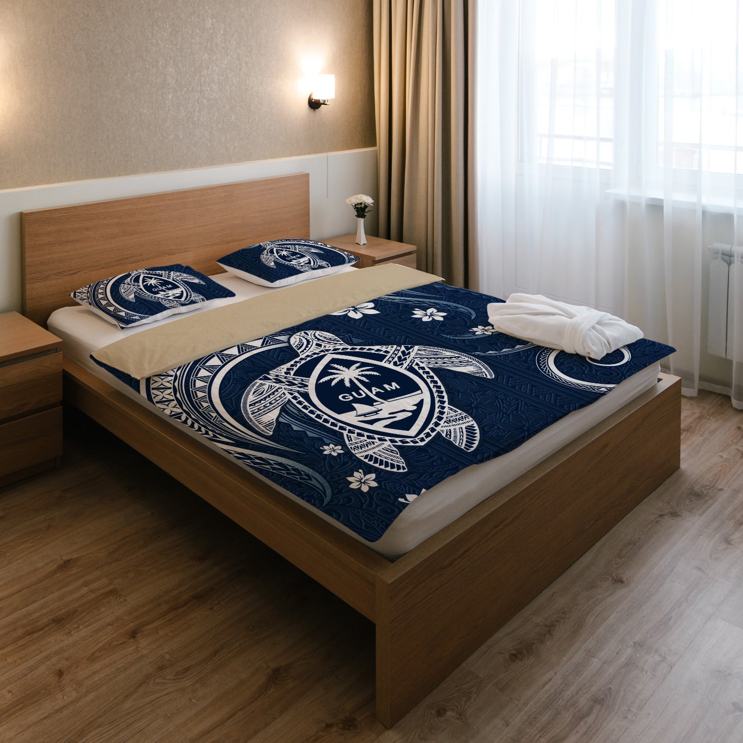 Guam Bedding Set Turtle Polynesian Pattern Blue Ver