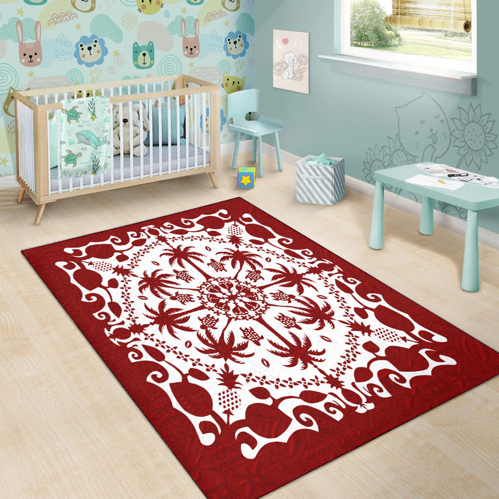 Hawaii Area Rug Red Hawaii Pattern Palm Trees and Turtles Polynesian