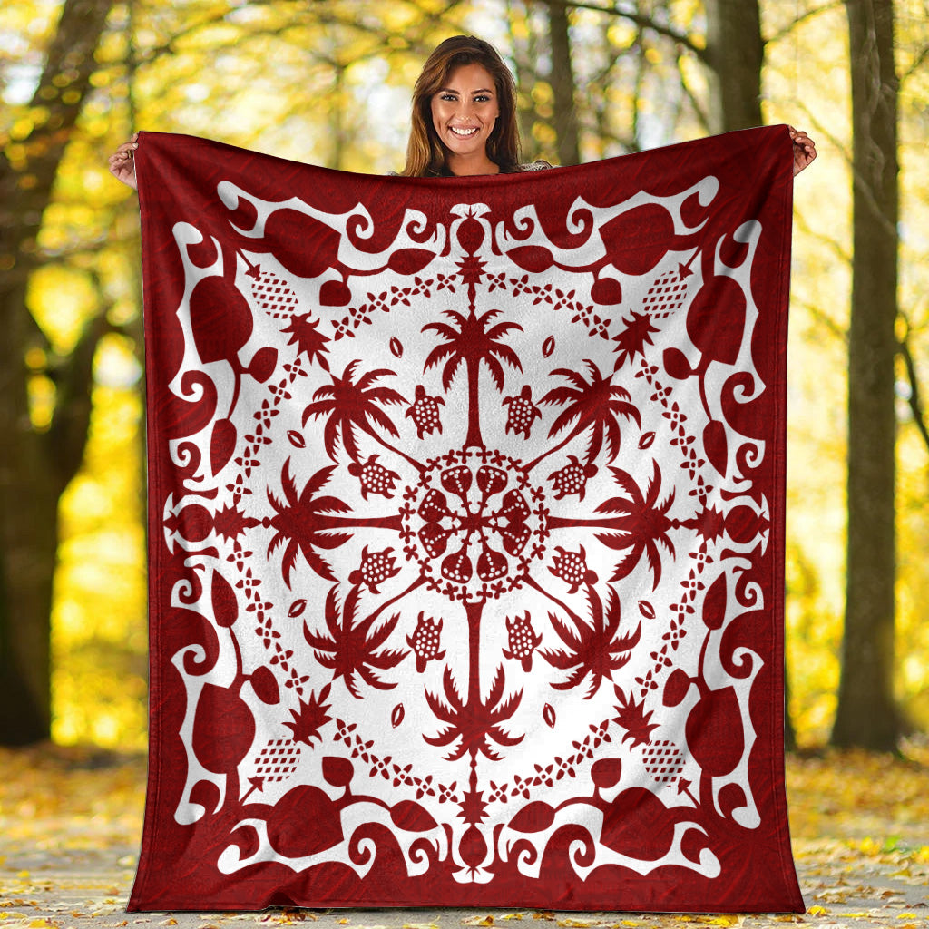 Hawaii Premium Blanket Red Hawaii Pattern Palm Trees and Turtles Polynesian