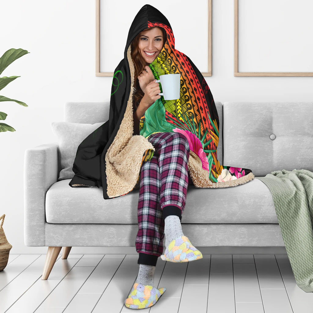 Hawaii Hooded Blanket Turtle Polynesian Pattern Reggae Color