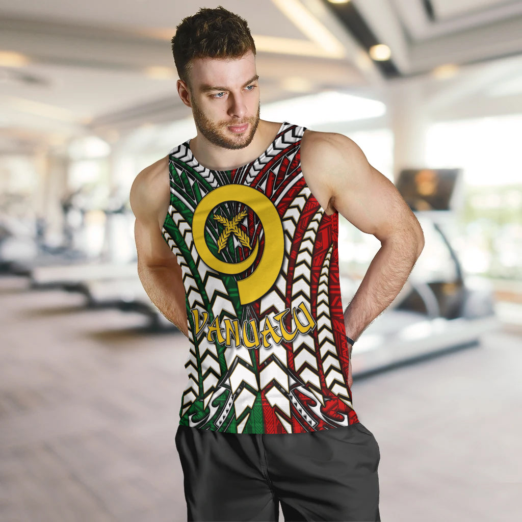 Vanuatu Men Tank Top - Vanuatu Independence Anniversary With Arm Polynesian Patterns