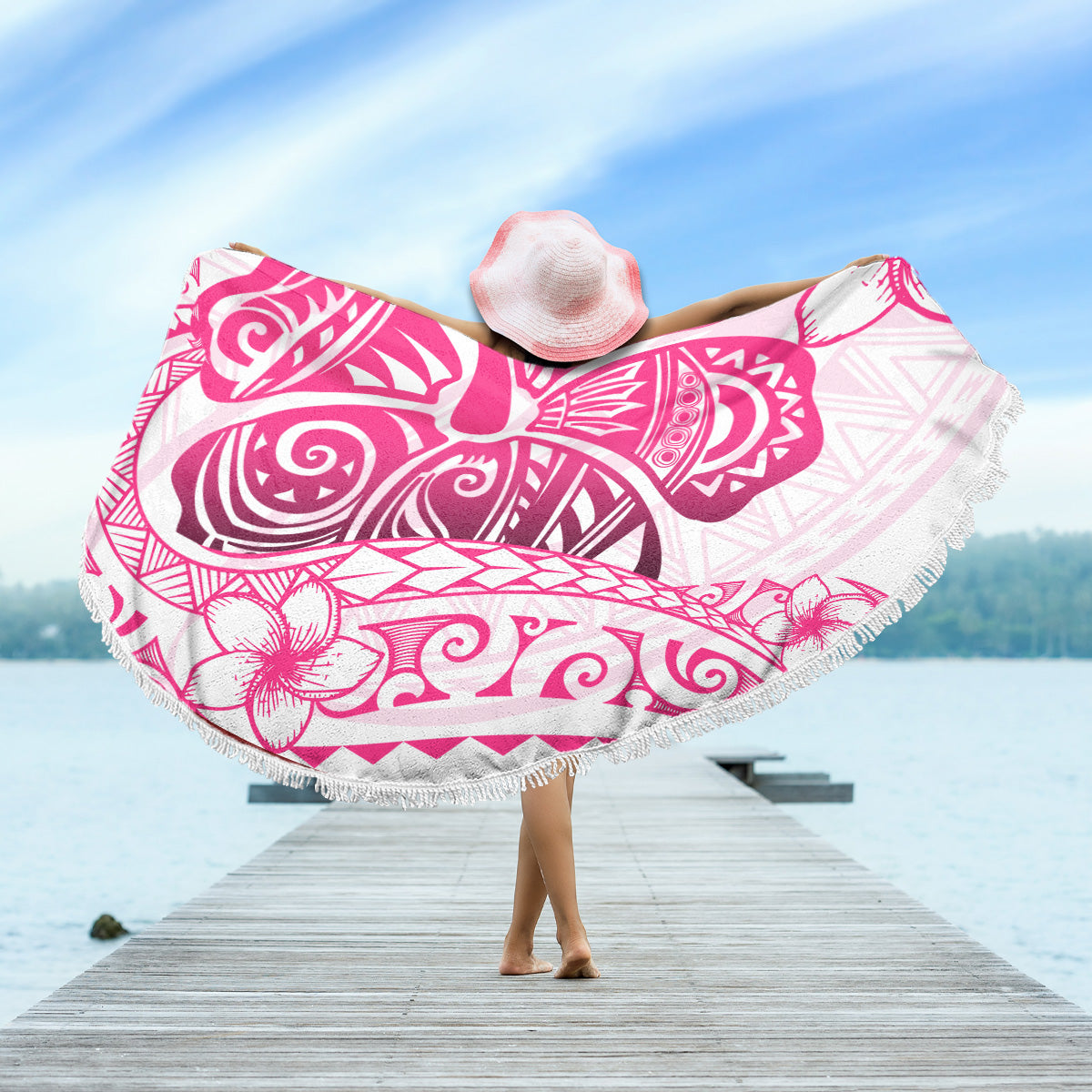Hawaii Beach Blanket Pink Hibiscus And Plumeria Flowers Polynesian Decor