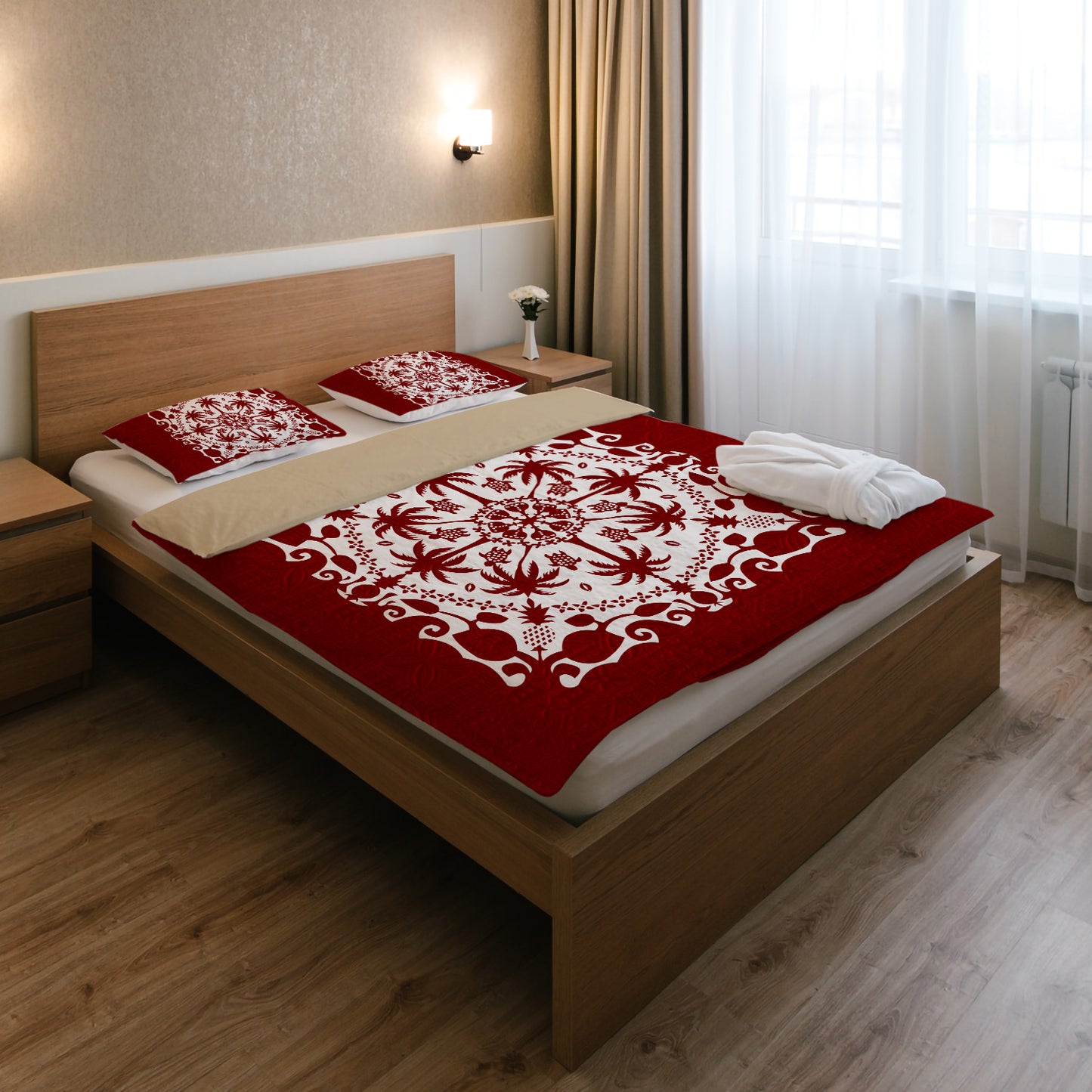 Hawaii Red Pattern Palm Trees and Turtles Duvet Cover