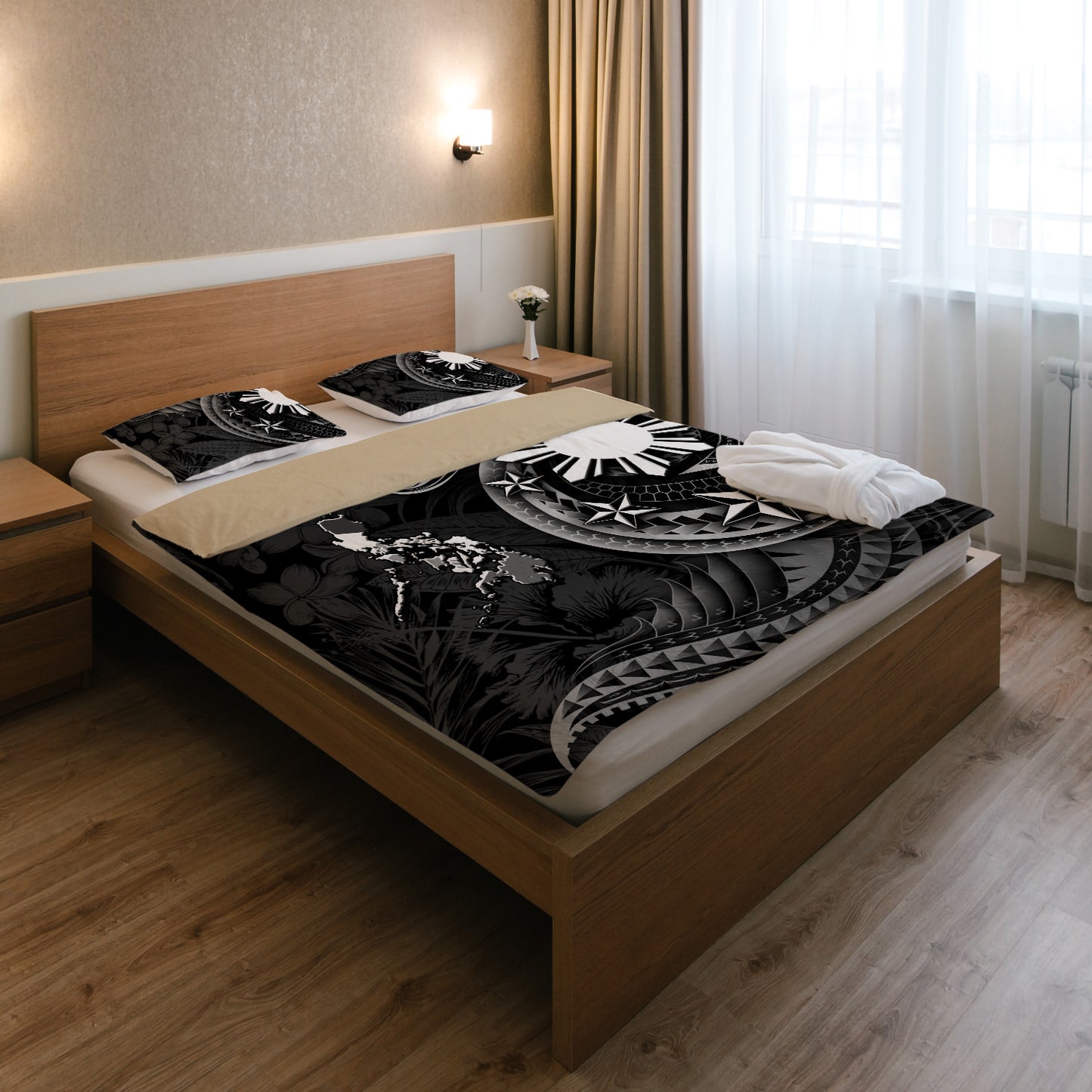 Philippines Filipinos Bedding Set Philippines Sun Tribal Patterns Tropical Flowers Curve Style