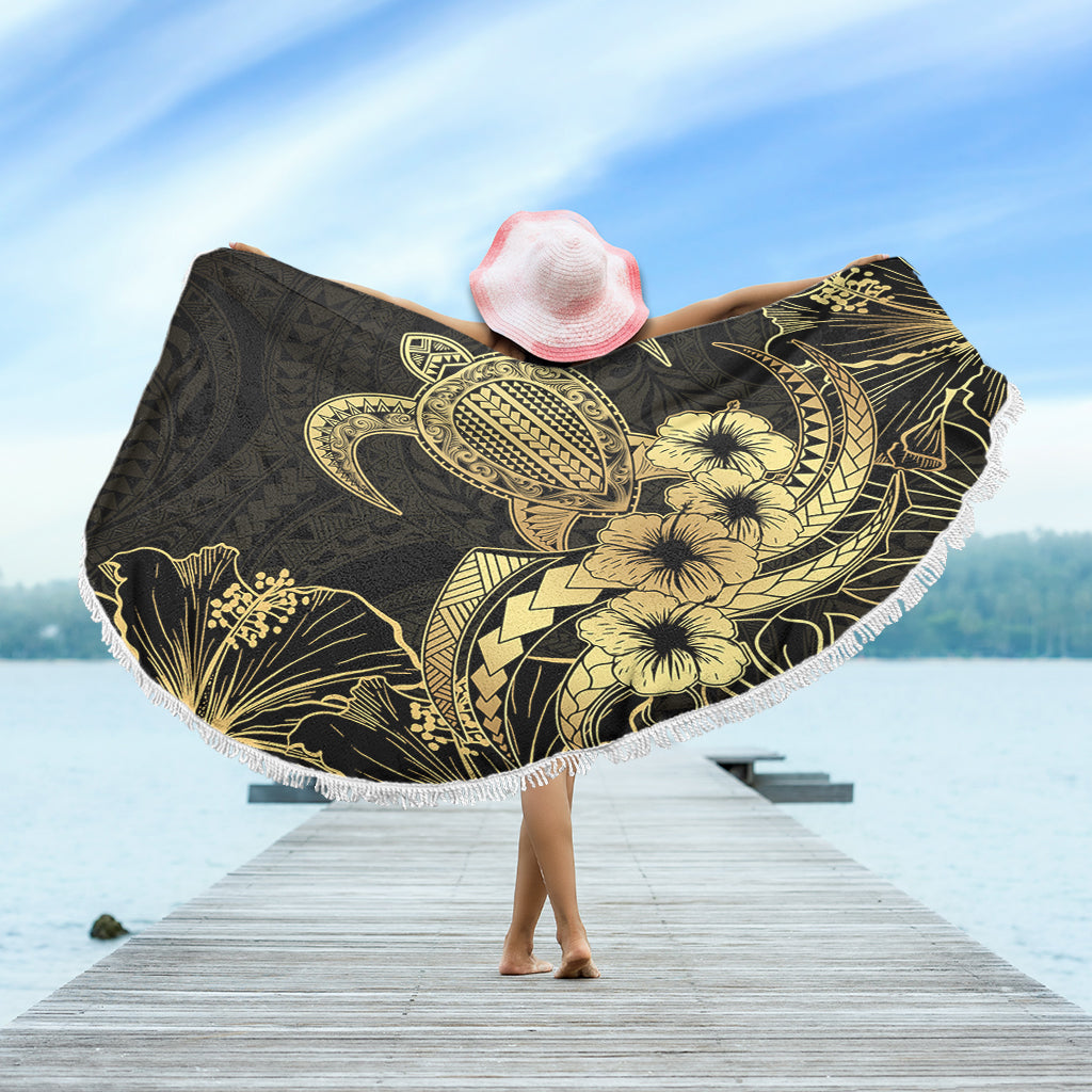 Hawaii Beach Blanket Tribal Polynesia Floral Gold Art