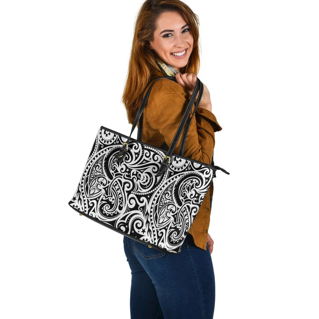 Polynesian Ethnic Pattern Leather Tote Bag