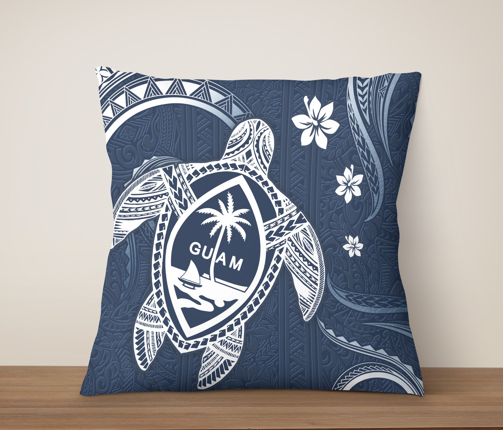 Guam Pillow Cover Turtle Polynesian Pattern Blue Ver