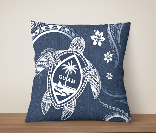 Guam Pillow Cover Turtle Polynesian Pattern Blue Ver