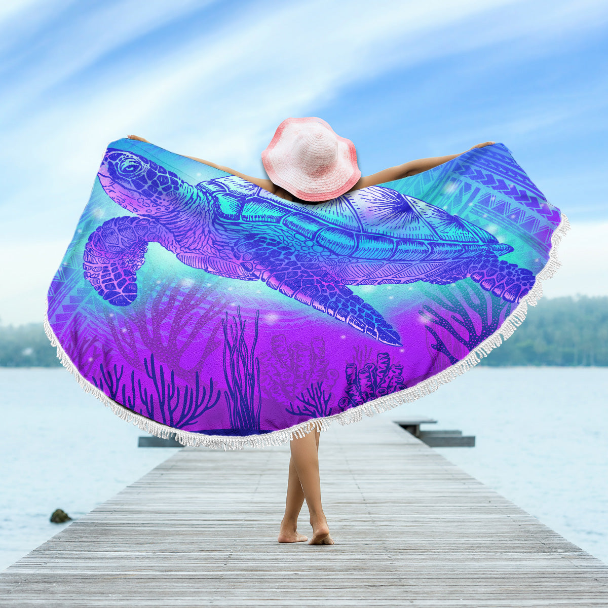 Hawaii Beach Blanket Turtle Underwater Sea Polynesian Style