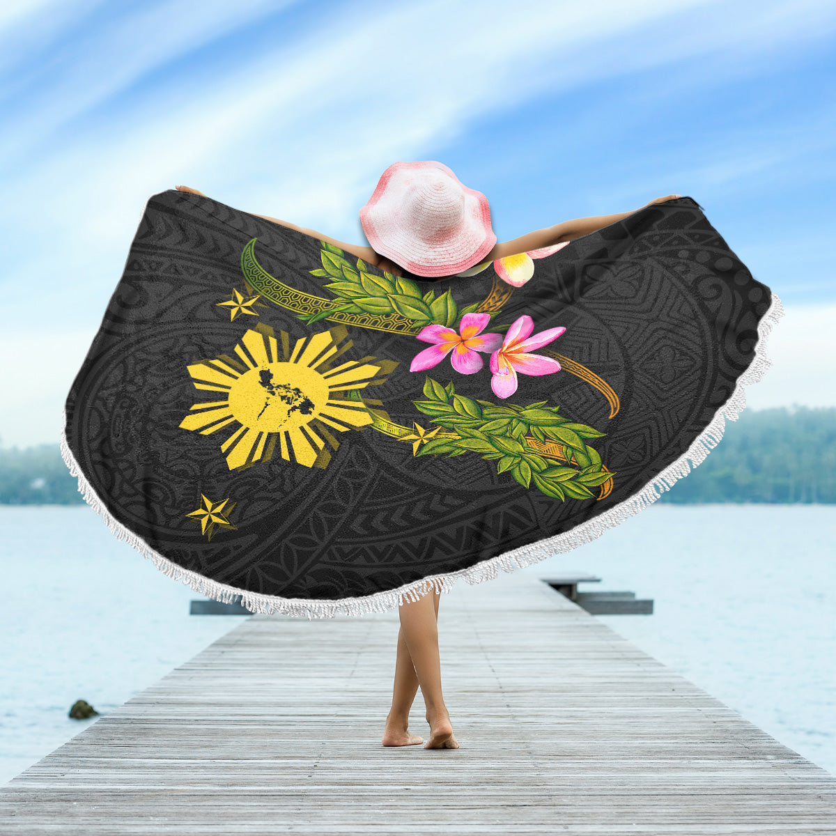 Philippines Filipinos Beach Blanket Philippines Sun And Map Plumeria Tribal