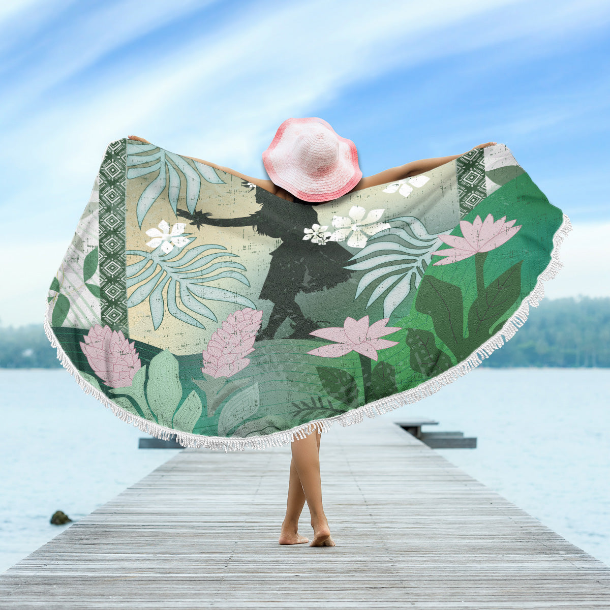 Hawaii Beach Blanket Hawaii Girl Hula Dancers With Tropical Flowers