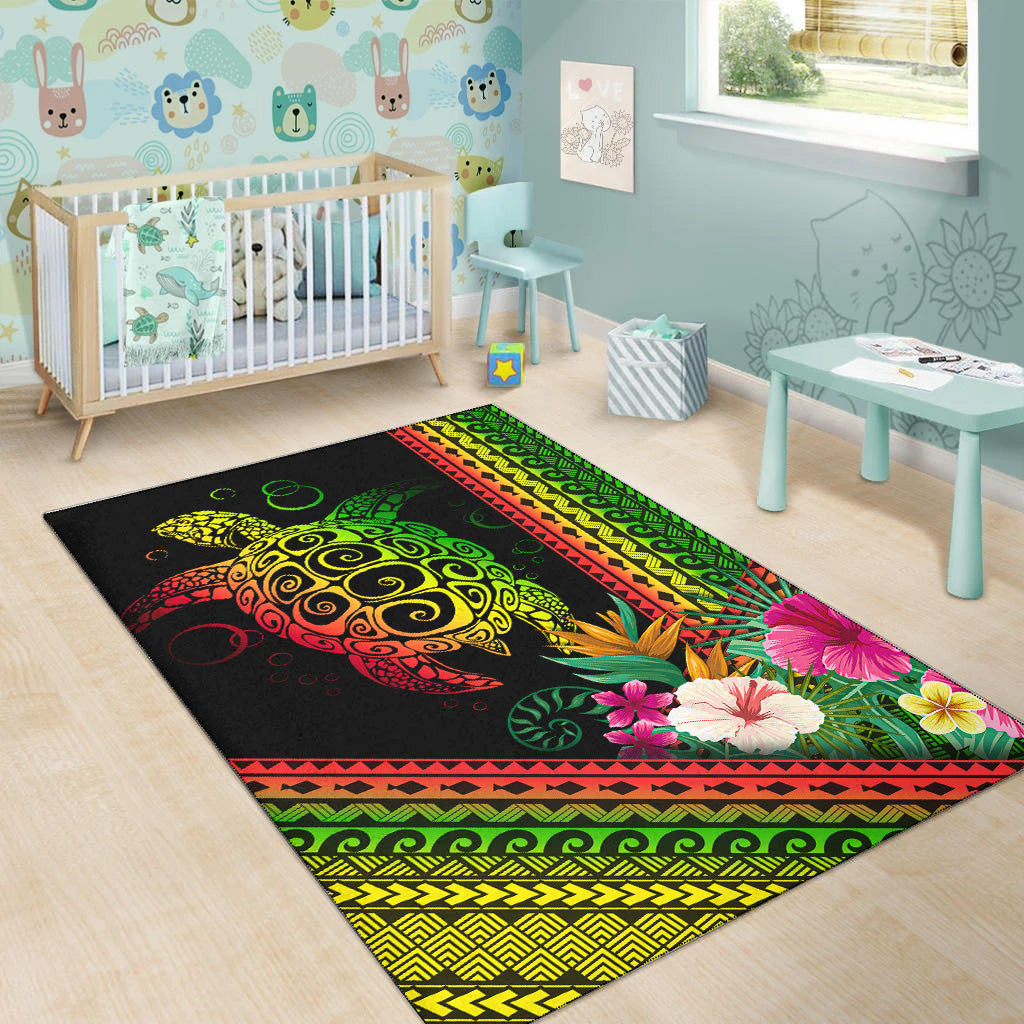Hawaii Area Rug Turtle Polynesian Pattern Reggae Color