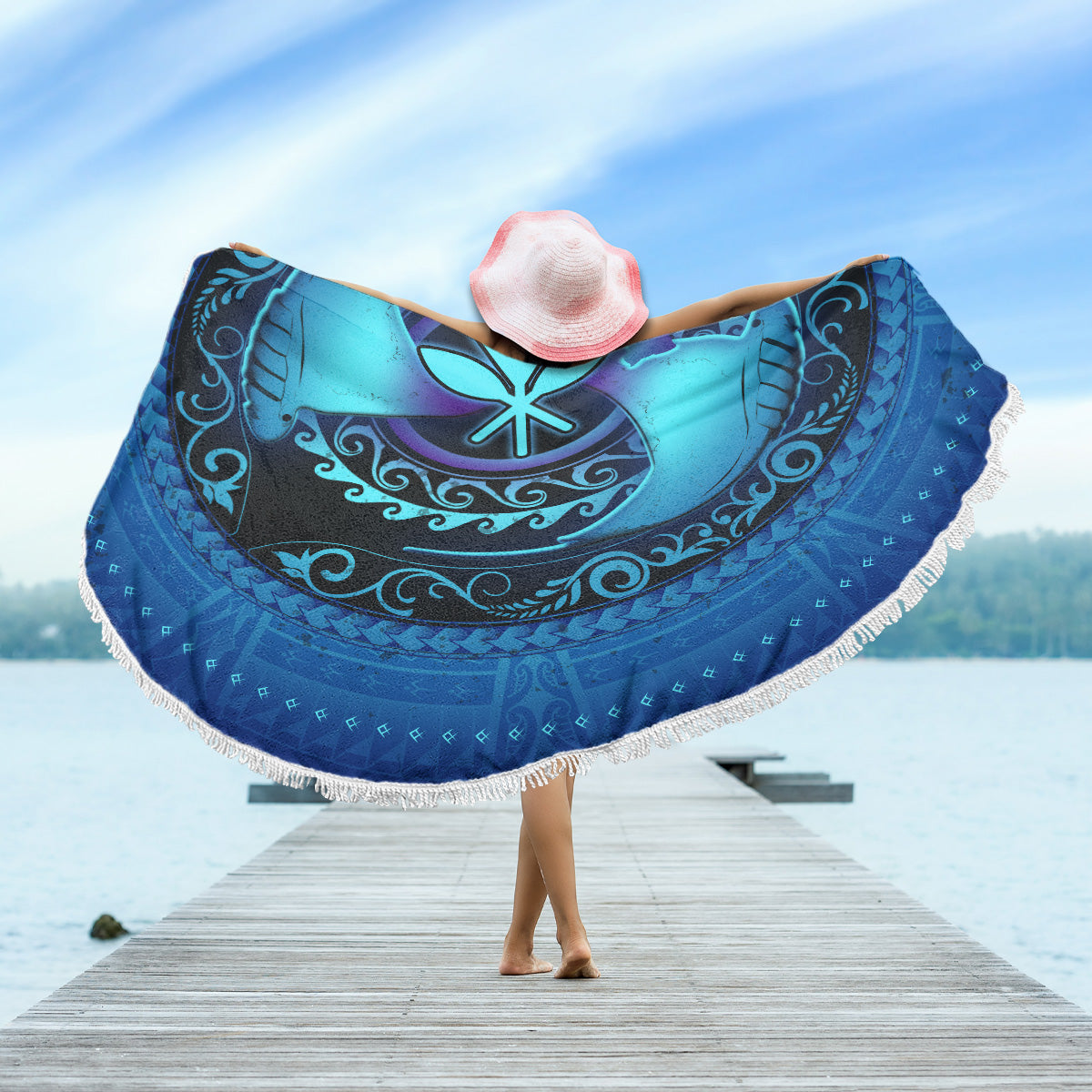 Hawaii Beach Blanket Manta Ray Couple Polynesian Ocean Style