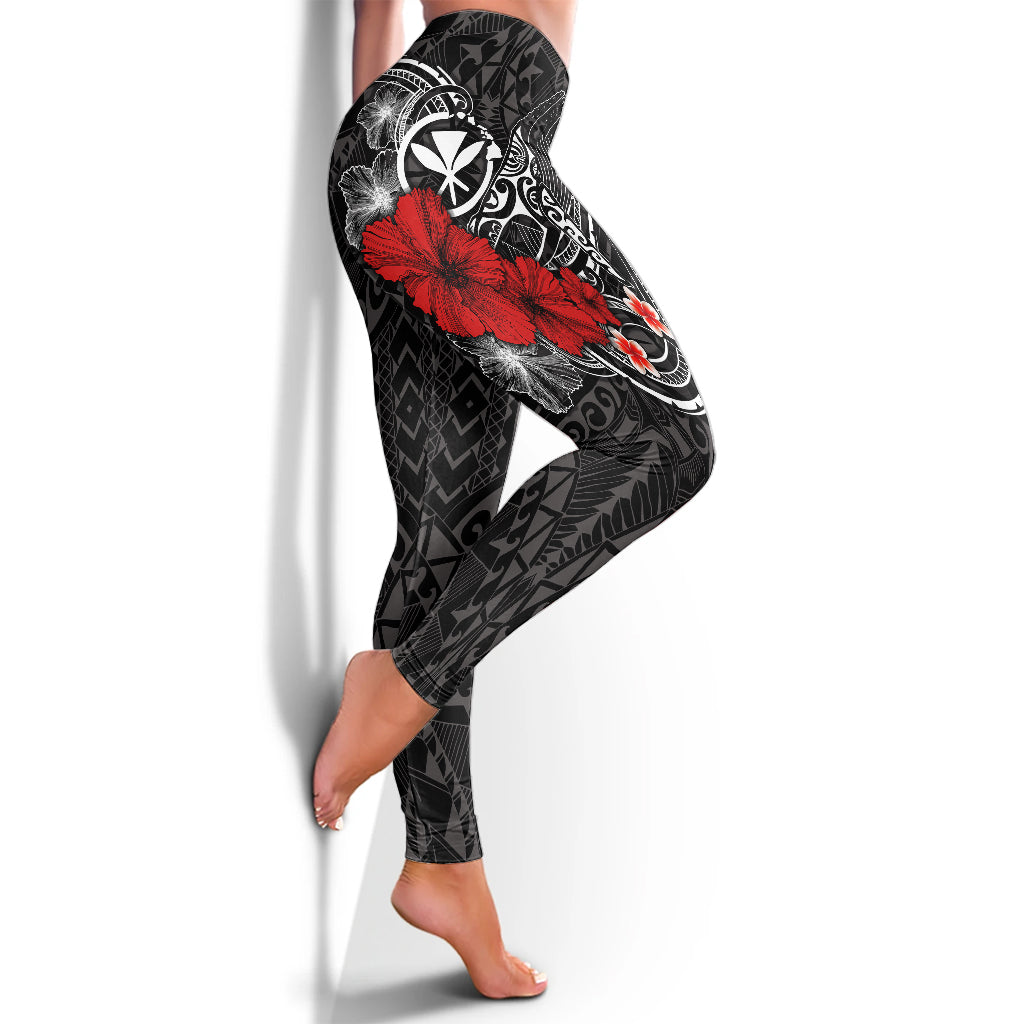 Polynesian Hawaii  Kanaka Maoli Legging - Humpback Whale with Hibiscus (White)
