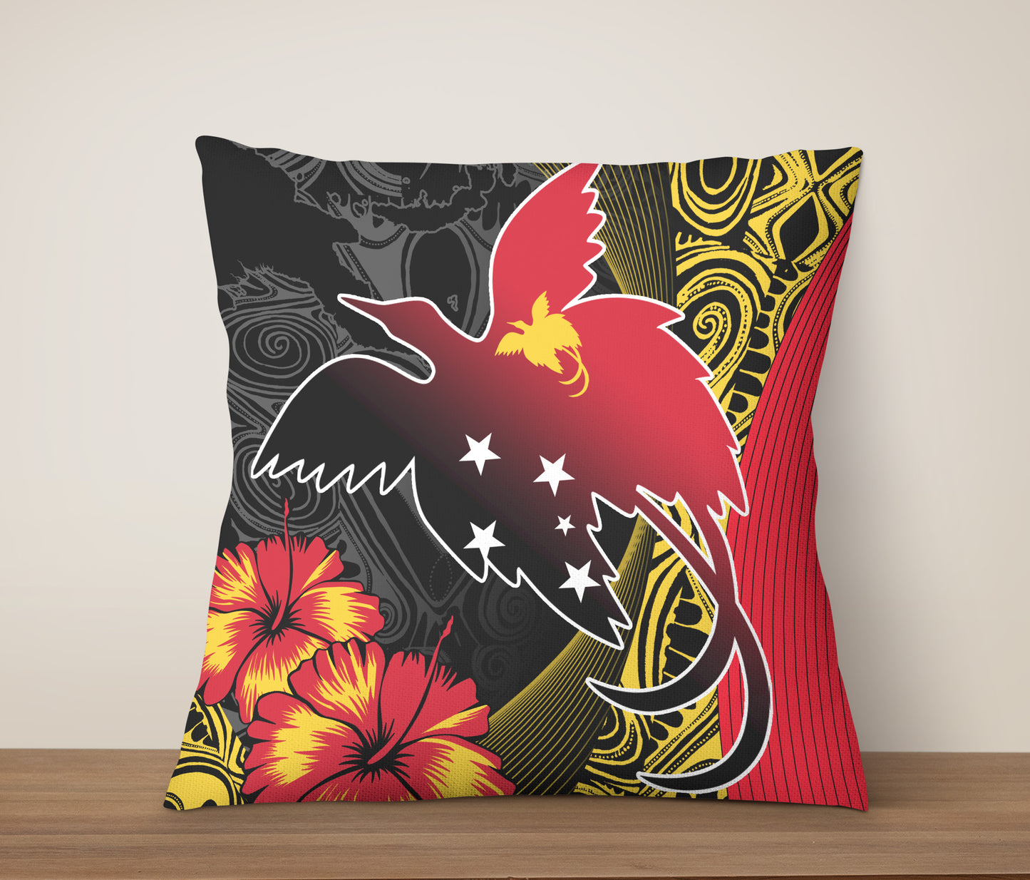 Papua New Guinea Pillow Cover Paradise Bird With Tribal Pattern
