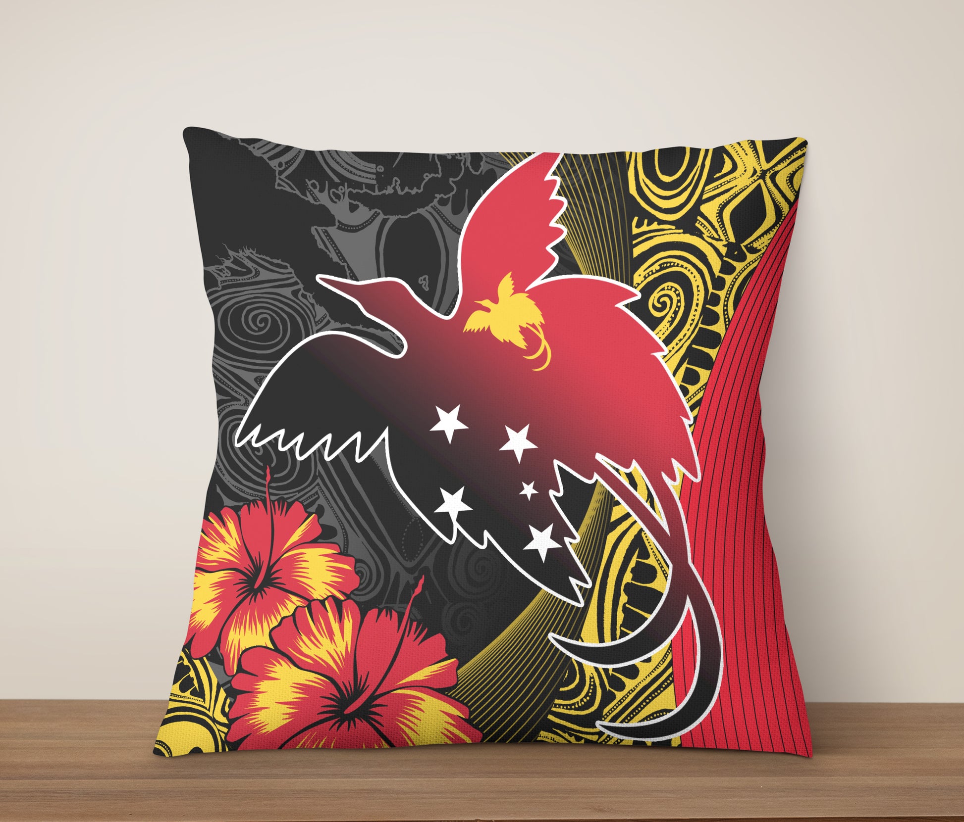 Papua New Guinea Pillow Cover Paradise Bird With Tribal Pattern
