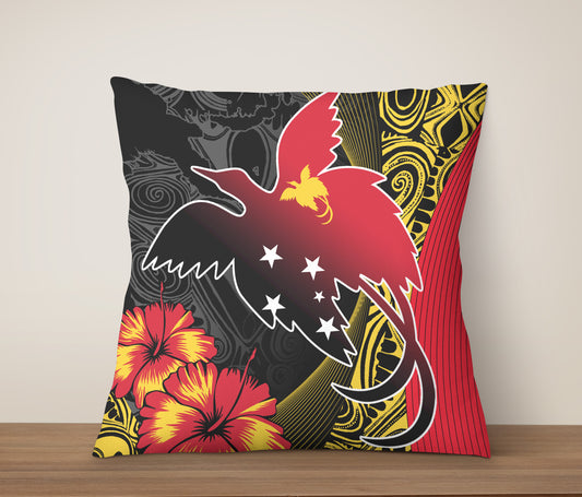 Papua New Guinea Pillow Cover Paradise Bird With Tribal Pattern