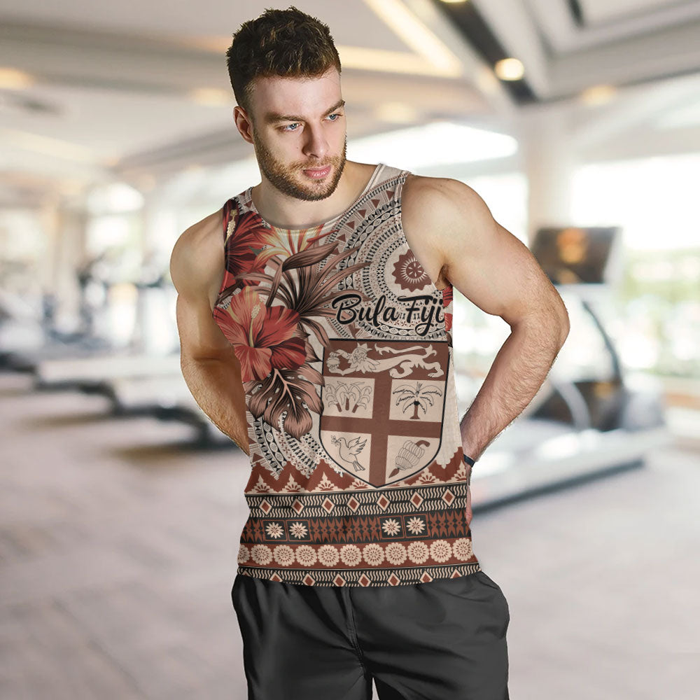 Fiji Tank Top Bula Tribal Print Beige