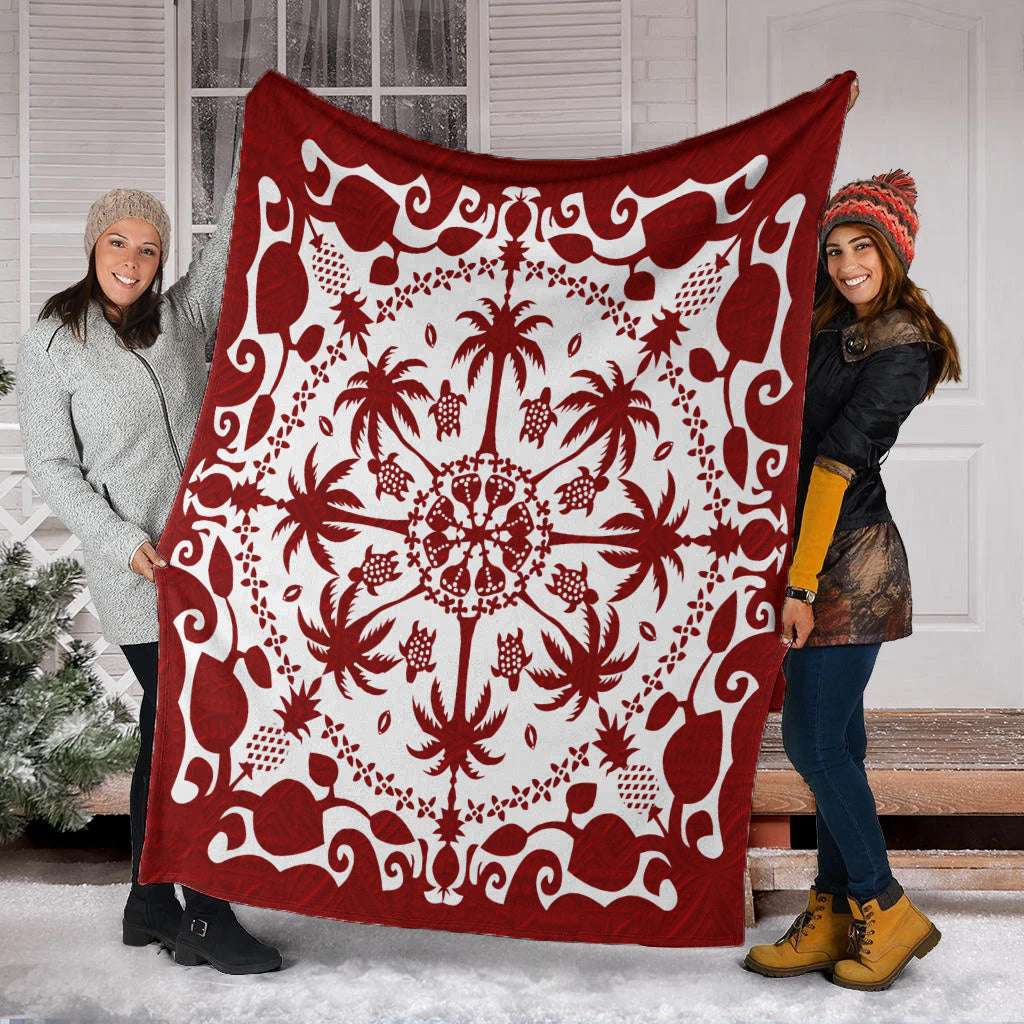 Hawaii Premium Blanket Red Hawaii Pattern Palm Trees and Turtles Polynesian