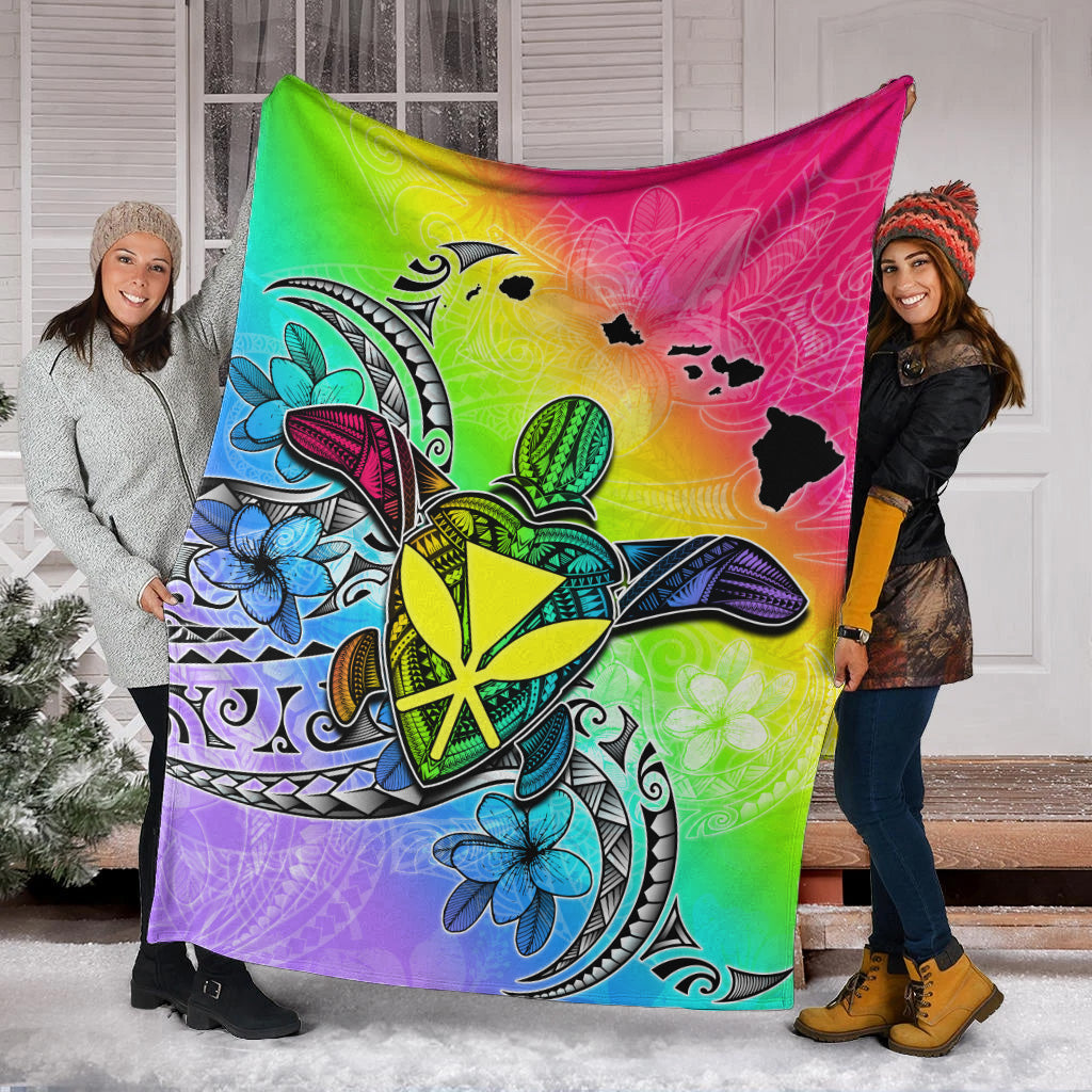 Hawaii Premium Blanket Hawaii Map And Turtle Tribal Patterns