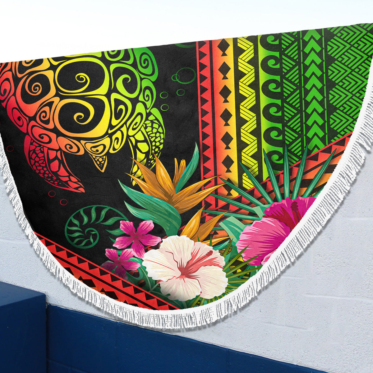Hawaii Beach Blanket Turtle Polynesian Pattern Reggae Color