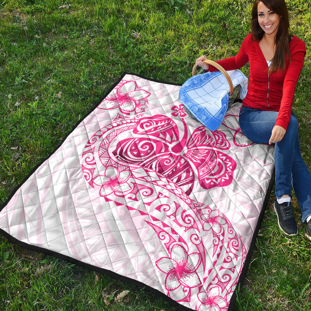 Hawaii Premium Quilt Pink Hibiscus And Plumeria Flowers Polynesian Decor