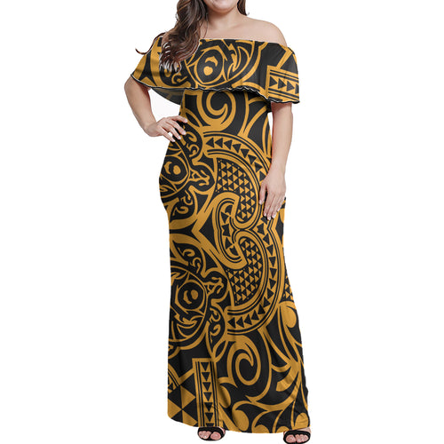 Polynesian Woman Off Shoulder Long Dress - Polynesian Pattern 06