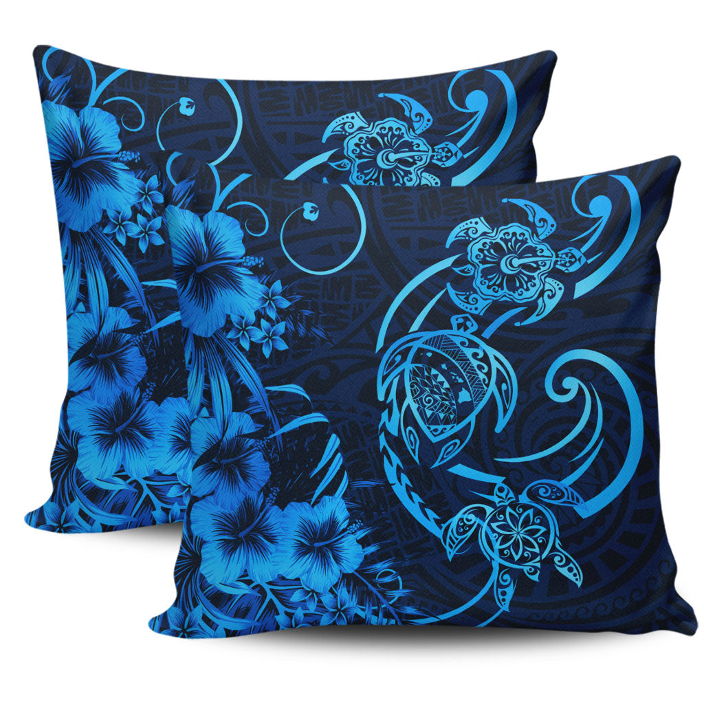 Hawaii Pillow Cover Hibiscus Flower And Map On The Back Turtle