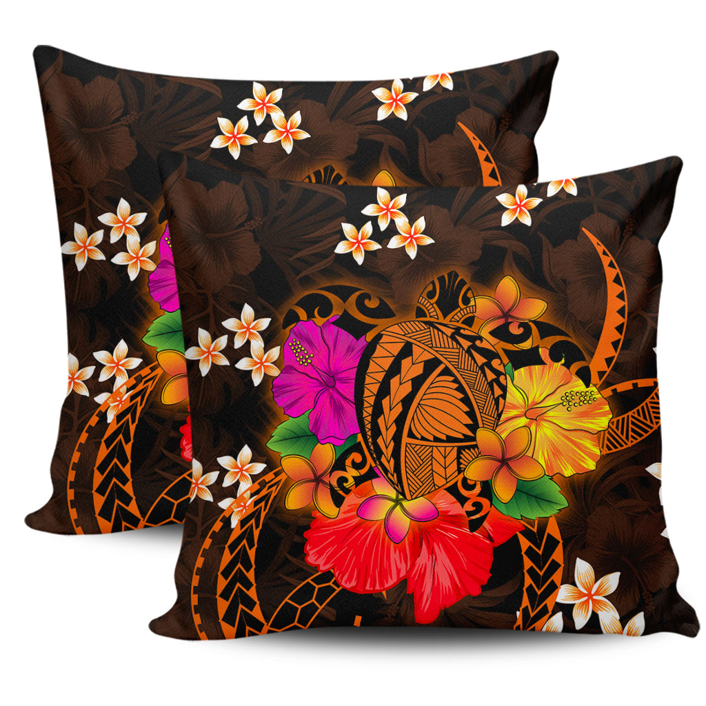 Hawaii Pillow Cover Polynesia Tribal Turtle Tropical Flower