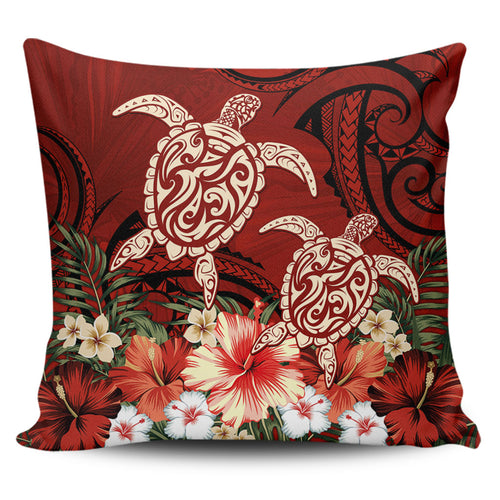 Hawaii Pillow Cover Polynesia Turtle Drawing Tropical Flower