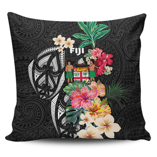 Fiji Pillow Cover Coat Of Arms Polynesian With Hibiscus