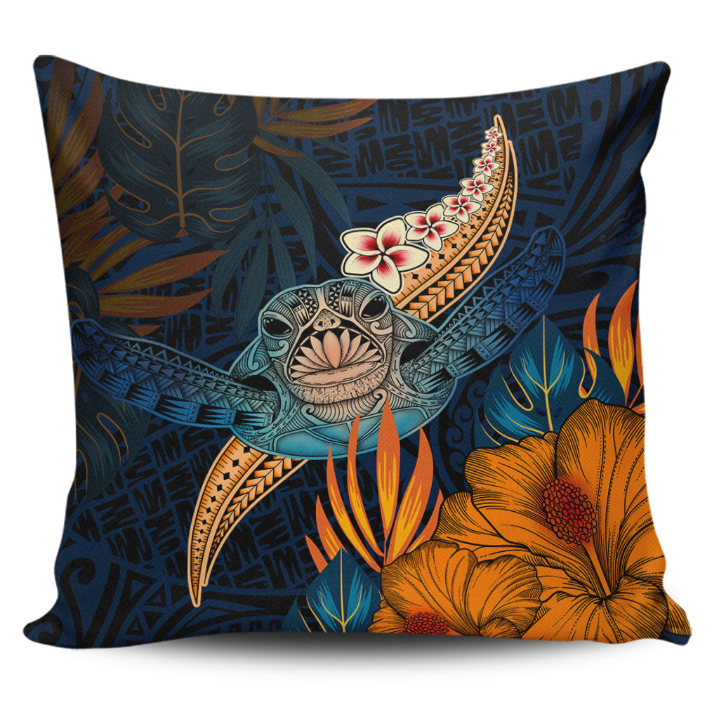 Hawaii Pillow Cover Turtle Design With Hibiscus Tropical Style