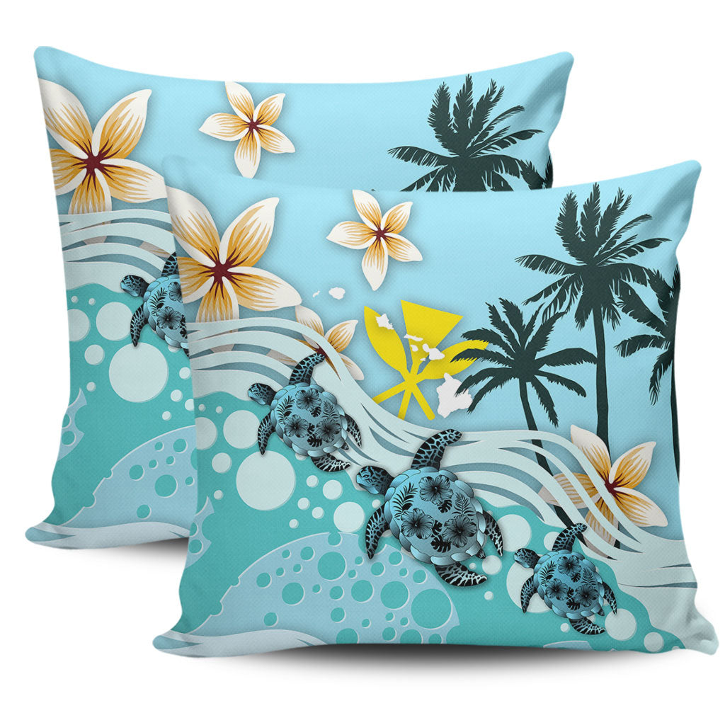 Hawaii Pillow Cover Kanaka Maoli Turte Blue Hibiscus