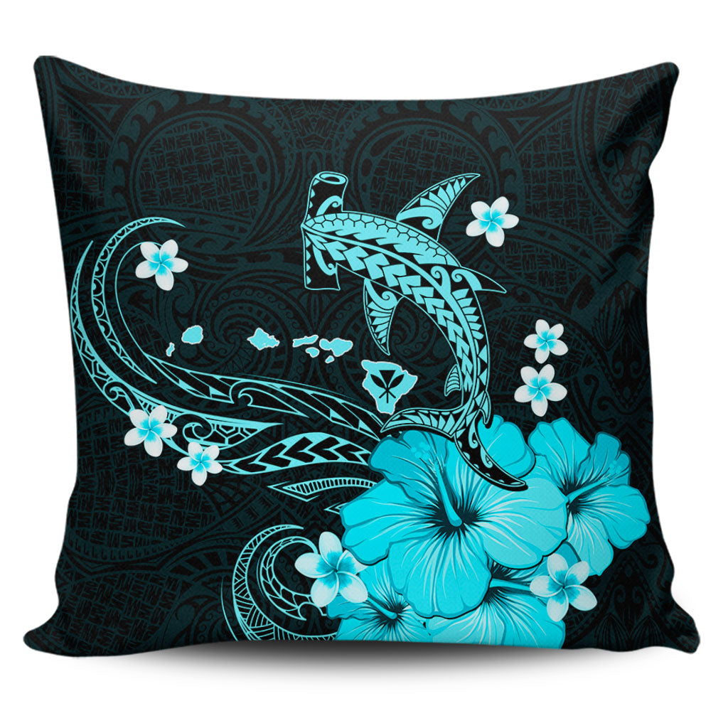 Hawaii Pillow Cover Kanaka Map And Shark Tribal Tattoo Turquoise