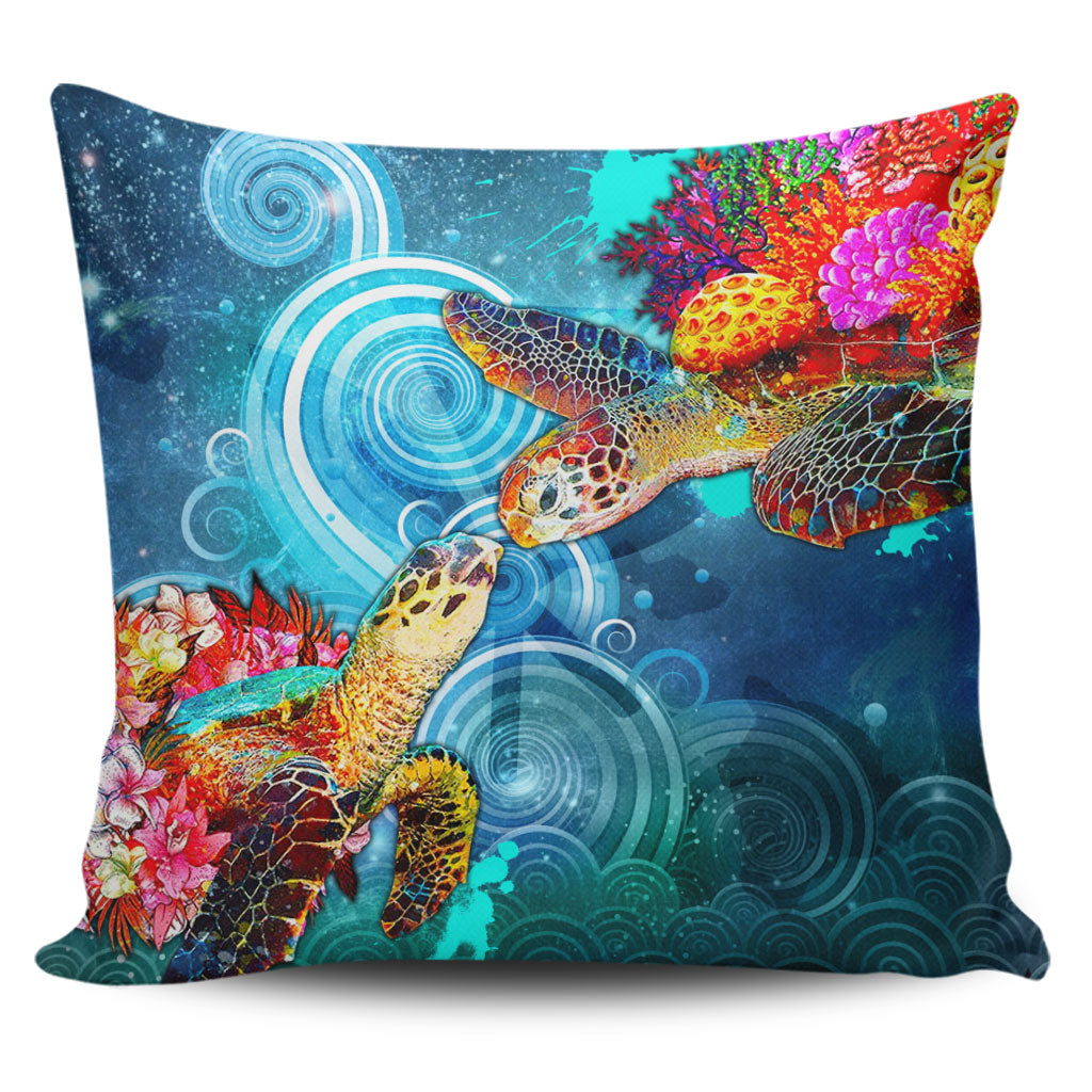 Hawaii Pillow Cover Turtle Kiss Ocean Galaxy